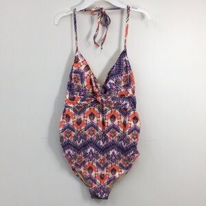 Liz Lange Maternity One Piece Abstract Multi Color Swim Suit Size M EXCELLENT
